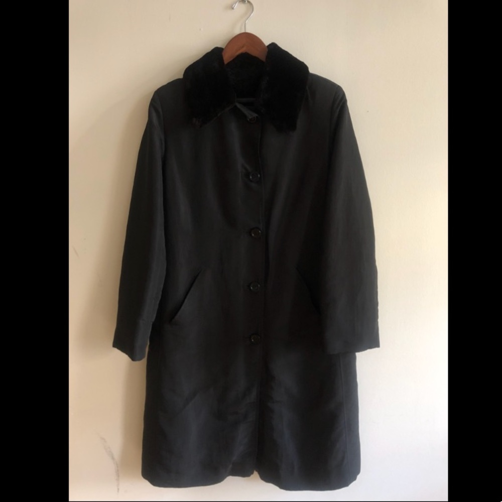 Black raincoat w/ sheared mink collar and lining